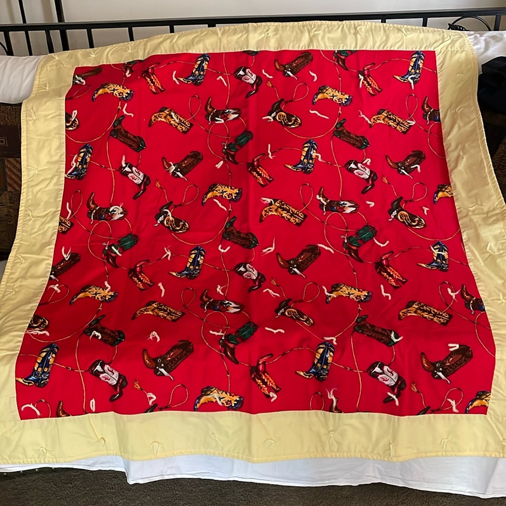 Handmade Western Cowboy Boot Themed Baby Or Laptop Quilt Sz 48”X50” So Cute!